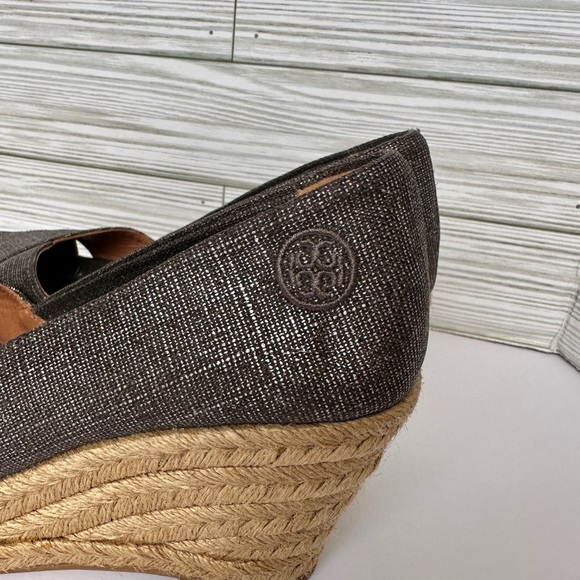 Tory Burch Filipa Espadrille Wedge Sandals | Sz 6 1/2 | Metallic Peter Canvas - Picture 4 of 6